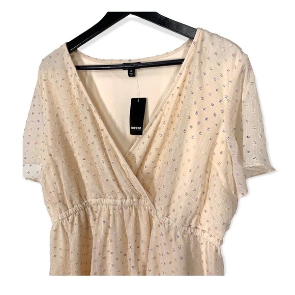 NWT Torrid Ivory Pink Flutter Sleeve Clip Dot Top Size 0 - Picture 2 of 10